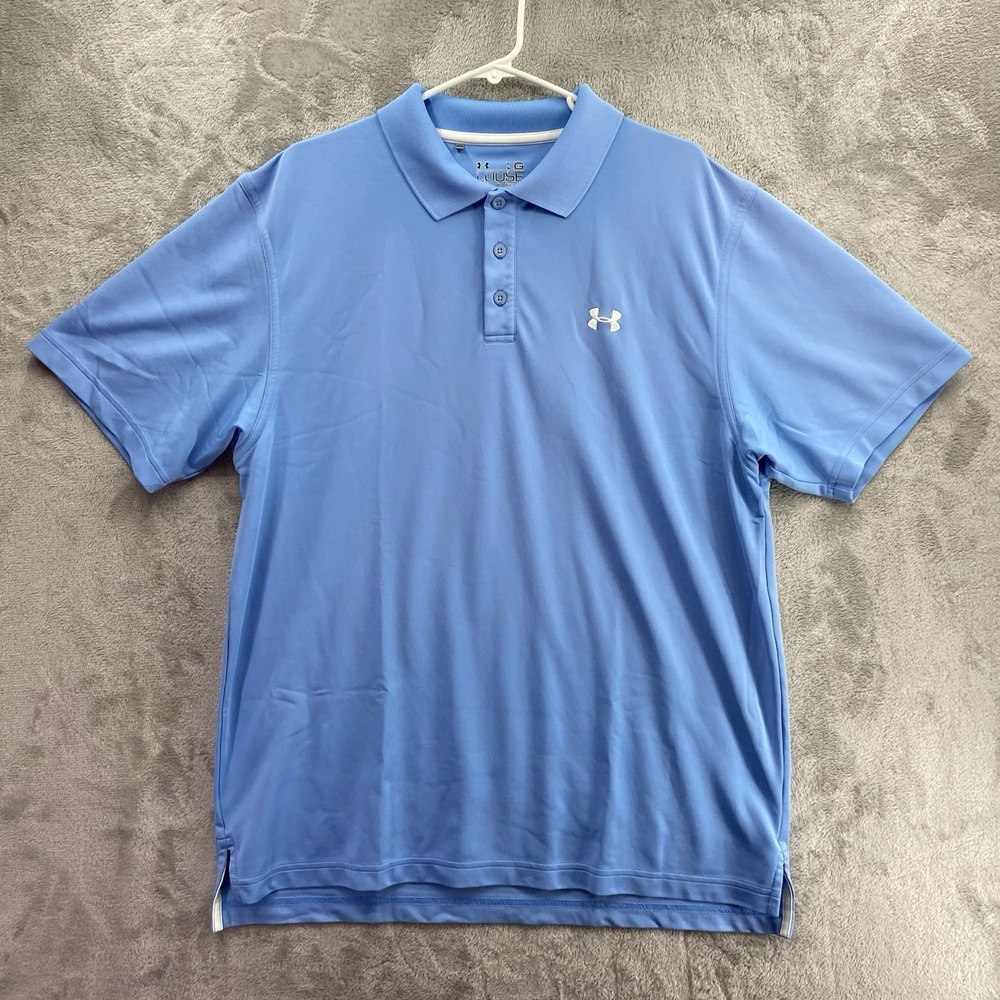 Under Armour Men Large Light Blue Loose Fit Performance Golf Polo Shirt